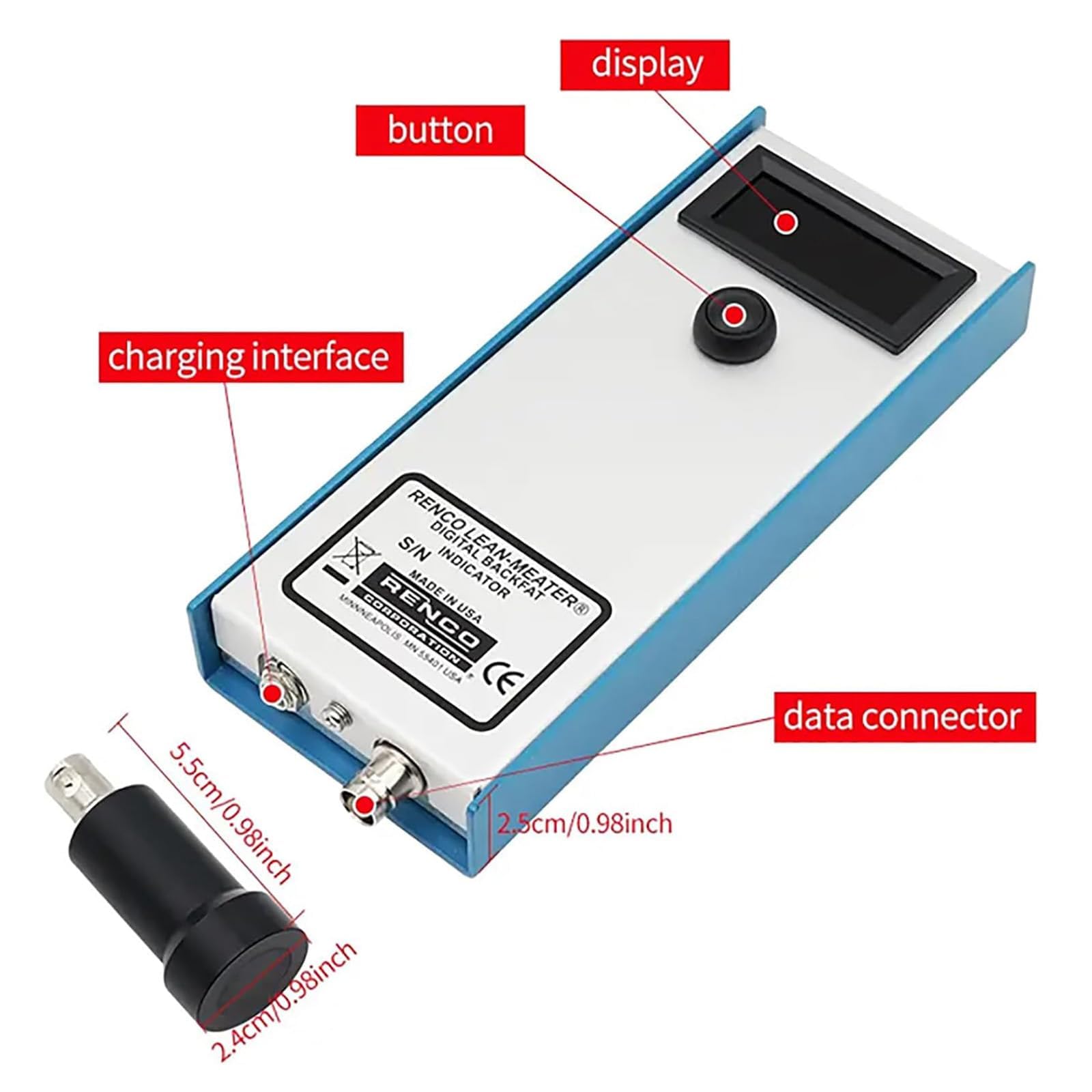 Medidor de grosor de grasa de ganado, probador de precisión para cría de cerdos, 3 luces indicadoras, herramienta de medición de 4-35 mm para gestión de cría de cerdos