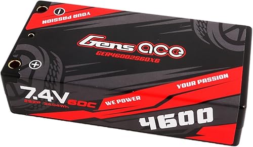 Miniatura 2 de Gens ace 4600mAh 7.4V 60C 2S2P HardCase Lipo Batería Shorty Pack 29 # con bala de 0.157 in a enchufe XT60 (4 piezas)