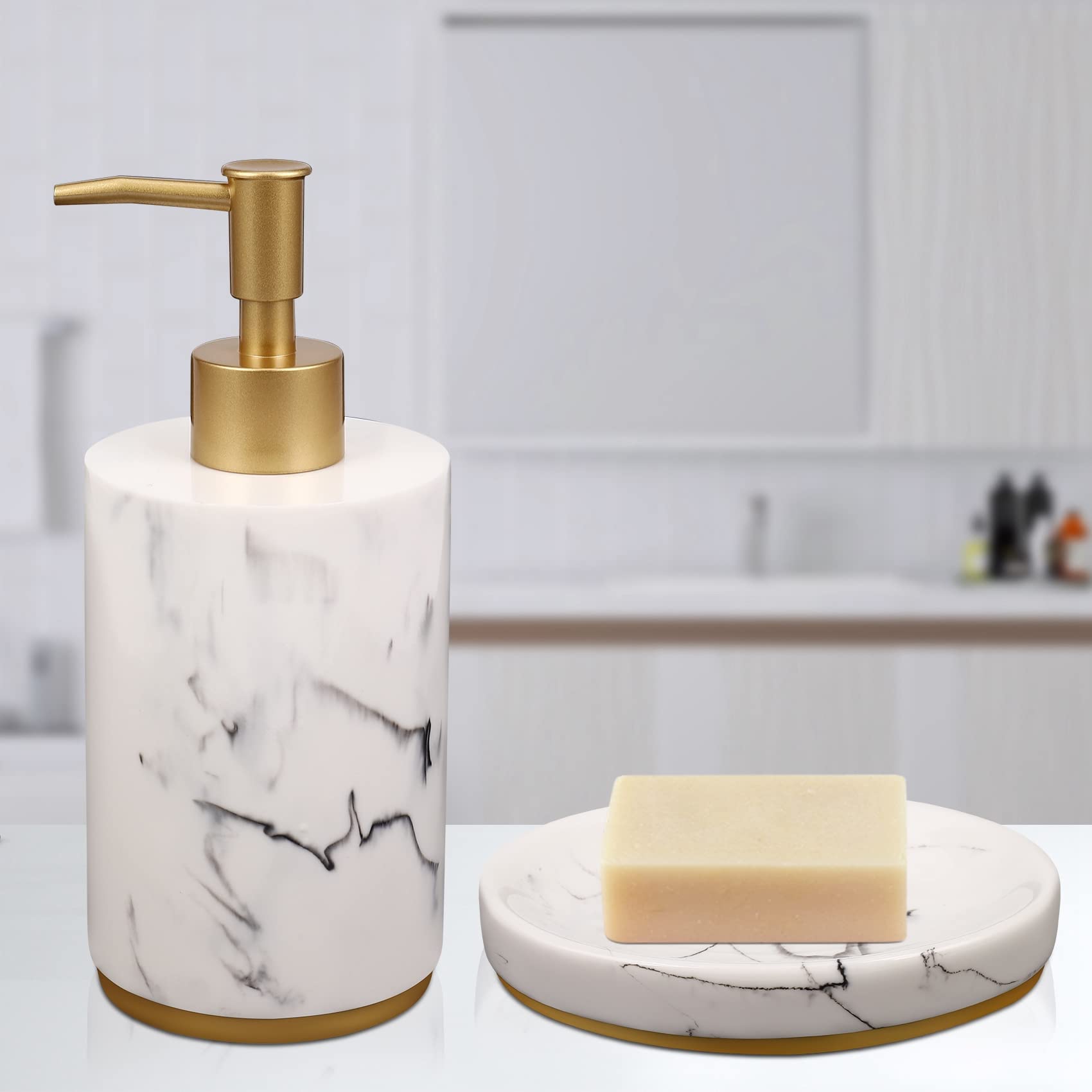 de accesorios de baño, conjunto de baño de 5 piezas, colección de juegos de baño, bomba dispensadora de jabón de mármol, soporte para cepillo de dientes, jabonera