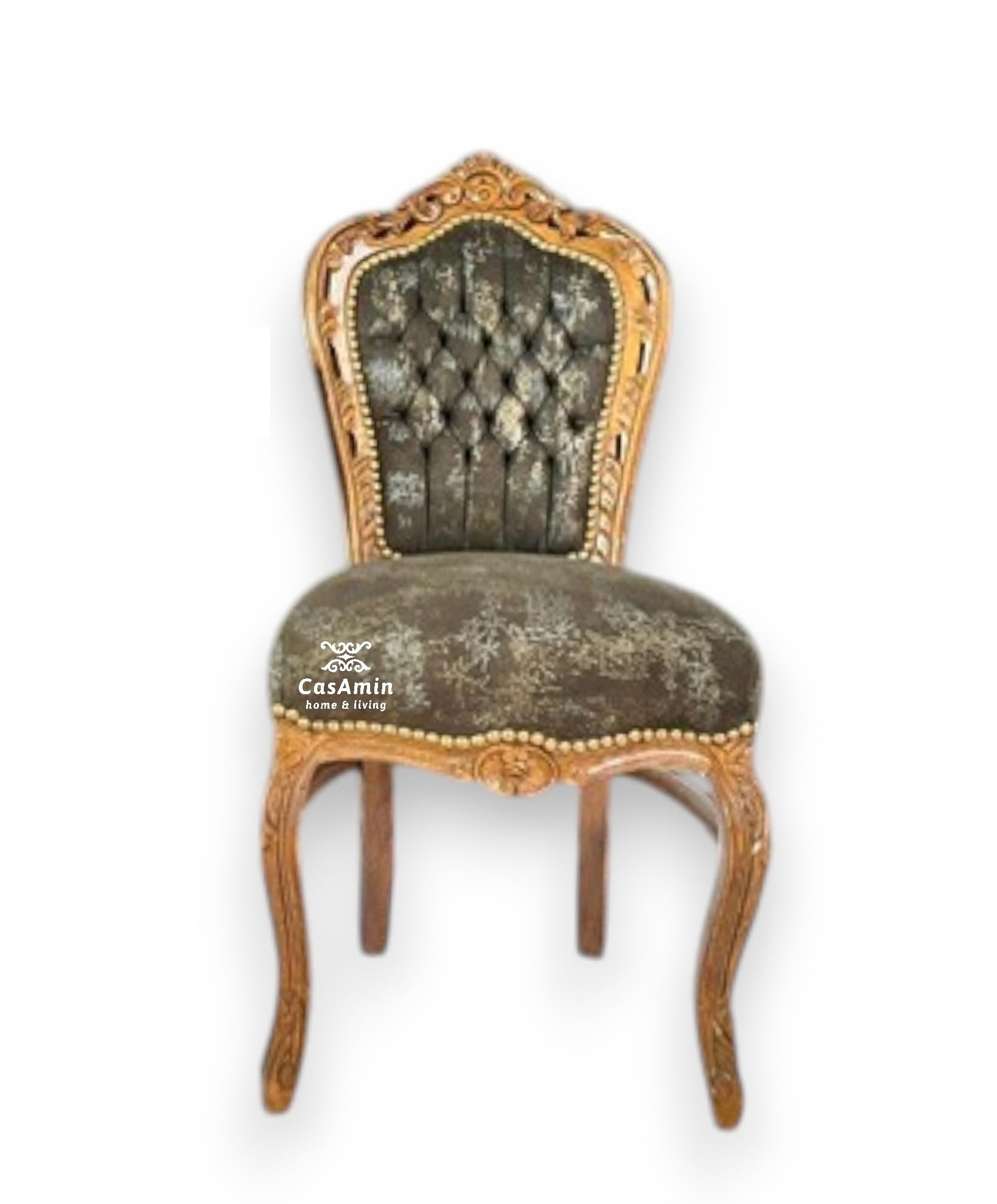 CasAmin Home & Living Chaise d'appoint de style Louis français - En velours noir nuit - Style rétro baroque rococo - En velours marron - Pour la décoration intérieure - Fabriquée à la main