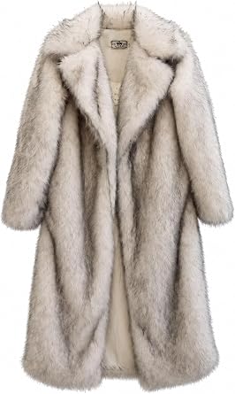 INVACHI Mens Faux Fur Coat Winter Long Faux Mink Coat Fluffy Thick Trench Coat for Men