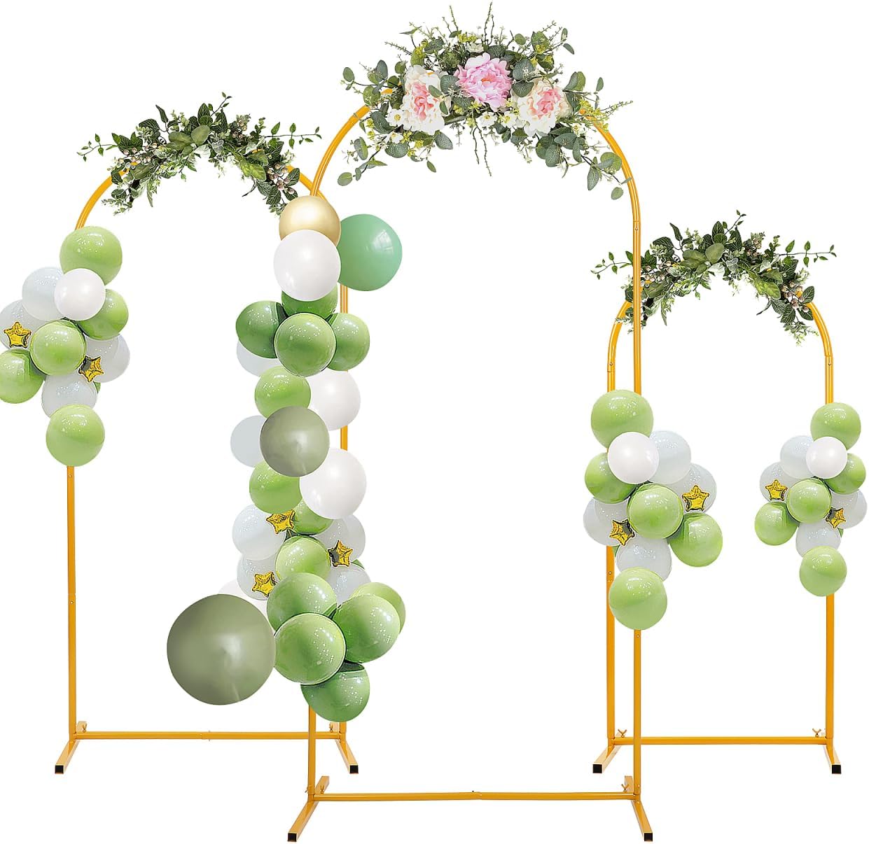 NUOBESTY 3 Pcs Metal Balloon Arch Backdrop Stand Set - 47/59/71 Inch Wedding Arch Frame for Ceremony Birthday Baby Shower Party Decoration