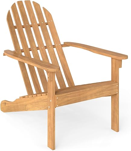 Tangkula Silla Adirondack para exteriores, silla de madera de acacia maciza con respaldo inclinado, asiento curvado y reposabrazos anchos, silla de