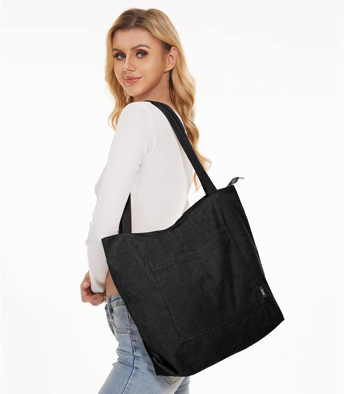 KALIDI Women Corduroy Tote Bag Large Shoulder Tote Bag with Zipper Pocket Casual Hobo Handbag Big Capacity Shopping Work Bag - Image 2