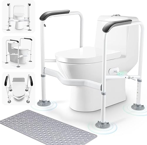 Rieles de seguridad para inodoro para ancianos, marco de seguridad de inodoro resistente con asas, altura y ancho ajustables, barra de agarre de