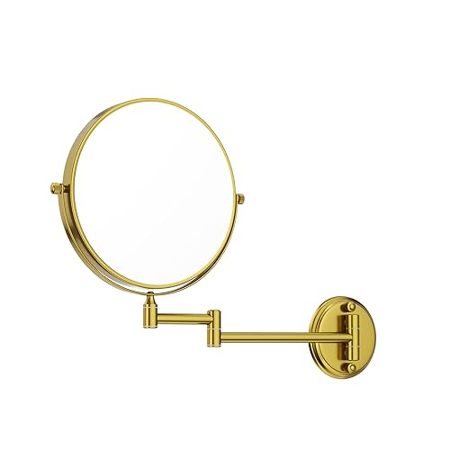 Miniatura 7 de GURUN Espejo de maquillaje montado en la pared de 8 pulgadas con aumento de 10X, espejo de baño giratorio de dos caras, acabado dorado cepillado
