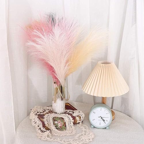 Miniatura 7 de 1 flores artificiales de junco, ramas de hierba de las pampas esponjosas falsas, flores secas para decoración del hogar (rosa claro)