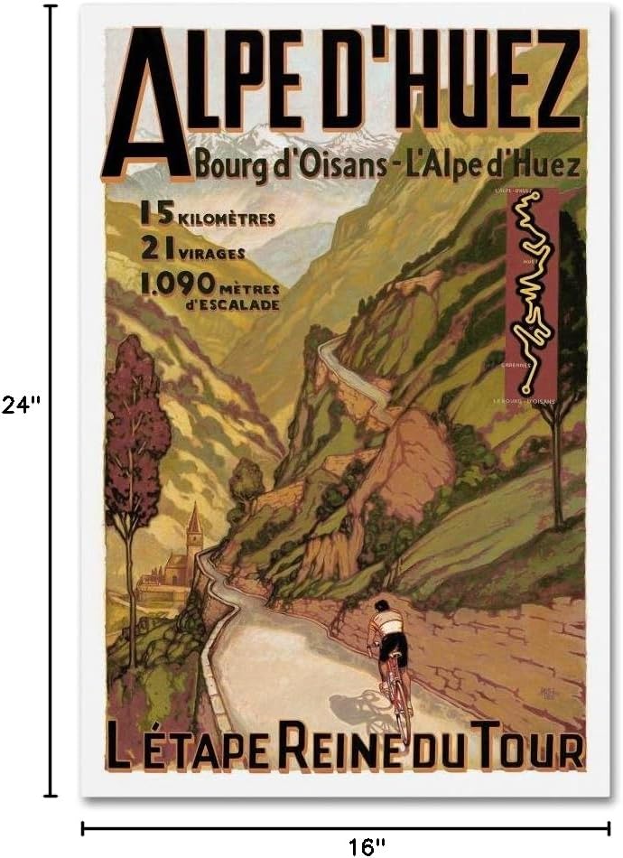 Vintage Alpe d'Huez Cycling Print on Canvas