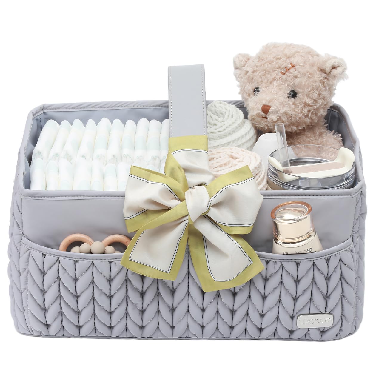 Luxurious Baby Diaper Caddy, Nursery Storage Basket for Newborn Boy and Girl, Travel Baby Basket for Diapers Baby Wipes, Organizer Tote Bag Storage Bin, Baby Shower Gifts (light gray)