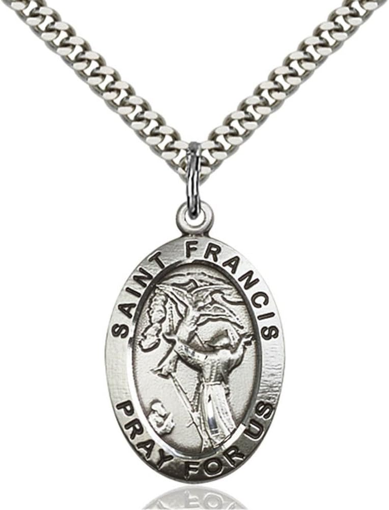 Bonyak Jewelry スターリングシルバー アッシジの聖フランチェスコ ペンダント 1 x 5/8インチ 重厚なカーブチェー