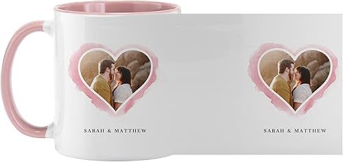 Miniatura 1 de Let's Make Memories Taza de fotos personalizada con corazones de acuarela, día de San Valentín, 11 onzas, mango rosa