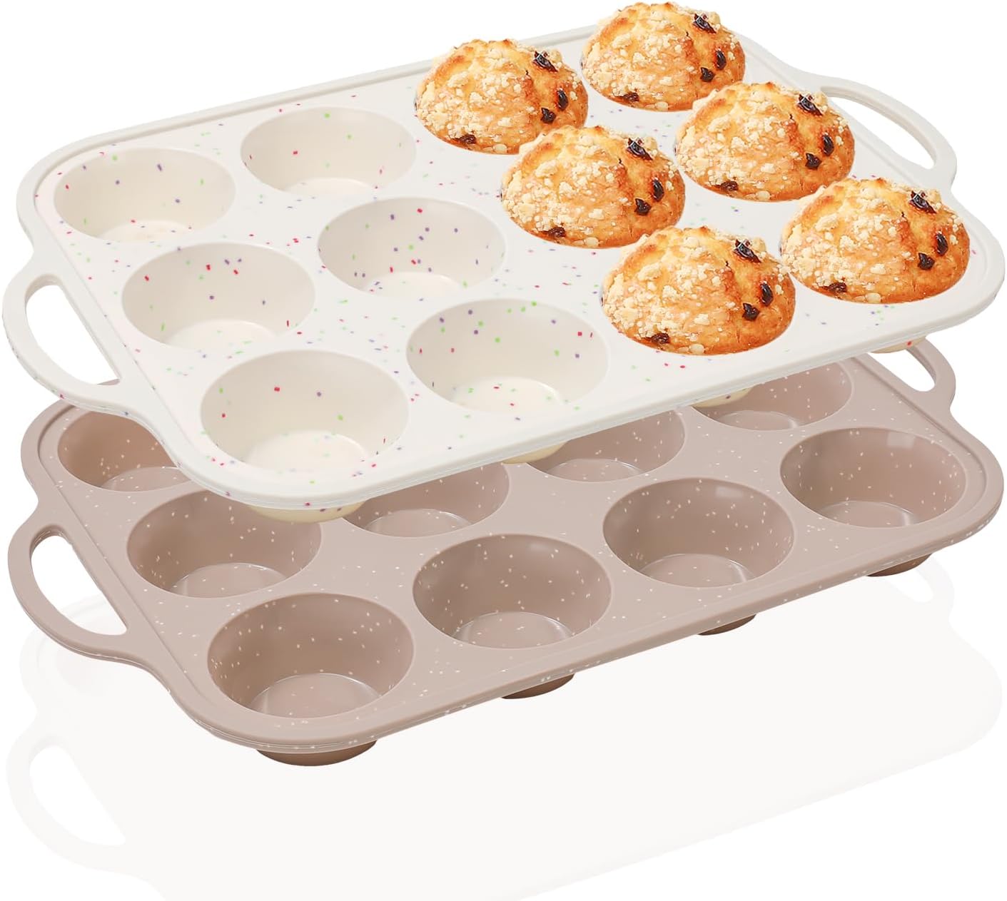 2Pack Silicone Muffin Pan for Baking with Metal Reinforced Frame, 12 Cup Regular Size Cupcake Pan, BPA Free Silicone Muffin Tray, Cupcake Baking Pan Molds for Oven Dishwasher Safe