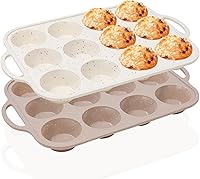 Vista 1 de Vinino 2Pack Silicone Muffin Pans for Baking with Metal Reinforced Frame, 12 Cups Regular Size Nonstick Silicone Cupcake Pan, BPA Free Oven