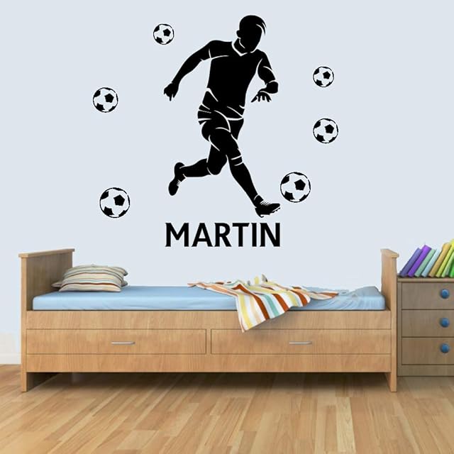 L Customisable Personalised Footballer Childrens Name Wall Art Decal Vinyl Stickers for Boys/Girls Bedroom