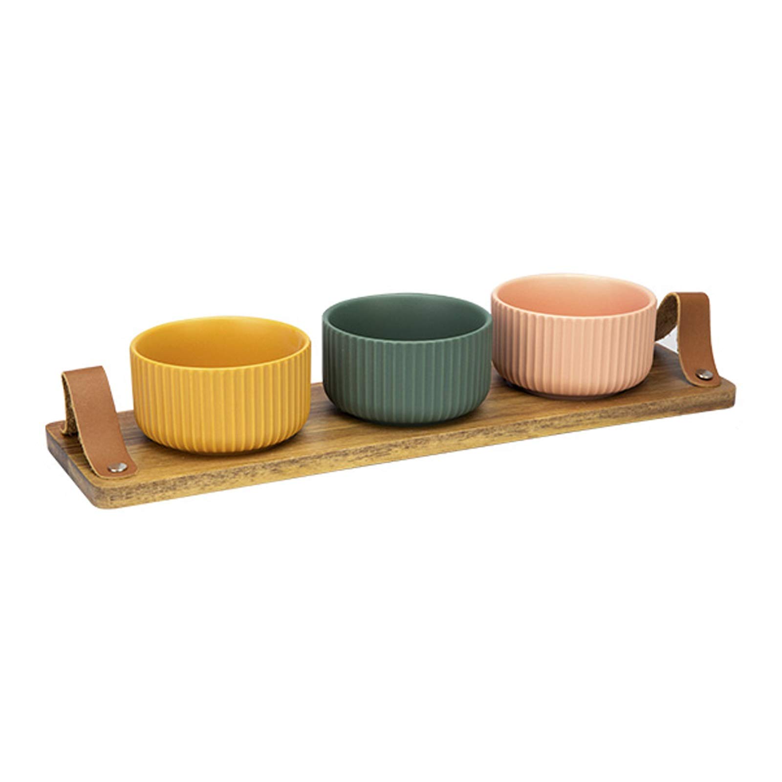 Ciotoline da Snack 3pcs ciotole di immersione in ceramica con vassoio in legno stile giapponese in immersione in salsa di salsa / piatti adatti for dips, cereali, insalate, dessert (giallo / verde / r