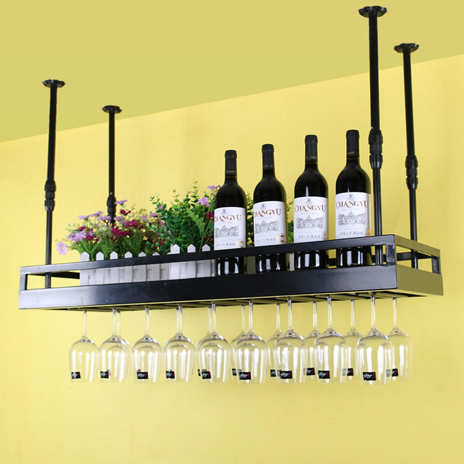 Casier à vin industriel en métal avec porte-verres pour bar et salon