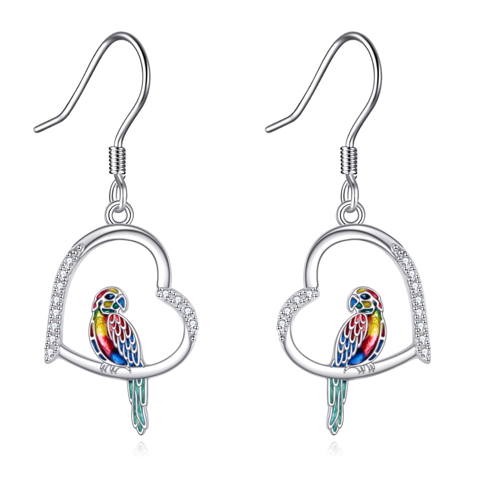 Parrot Earrings 925 Sterling Silver Parrot Dangle and Drop Earrings Parrot Jewelry Gift for Women Parrot Lovers