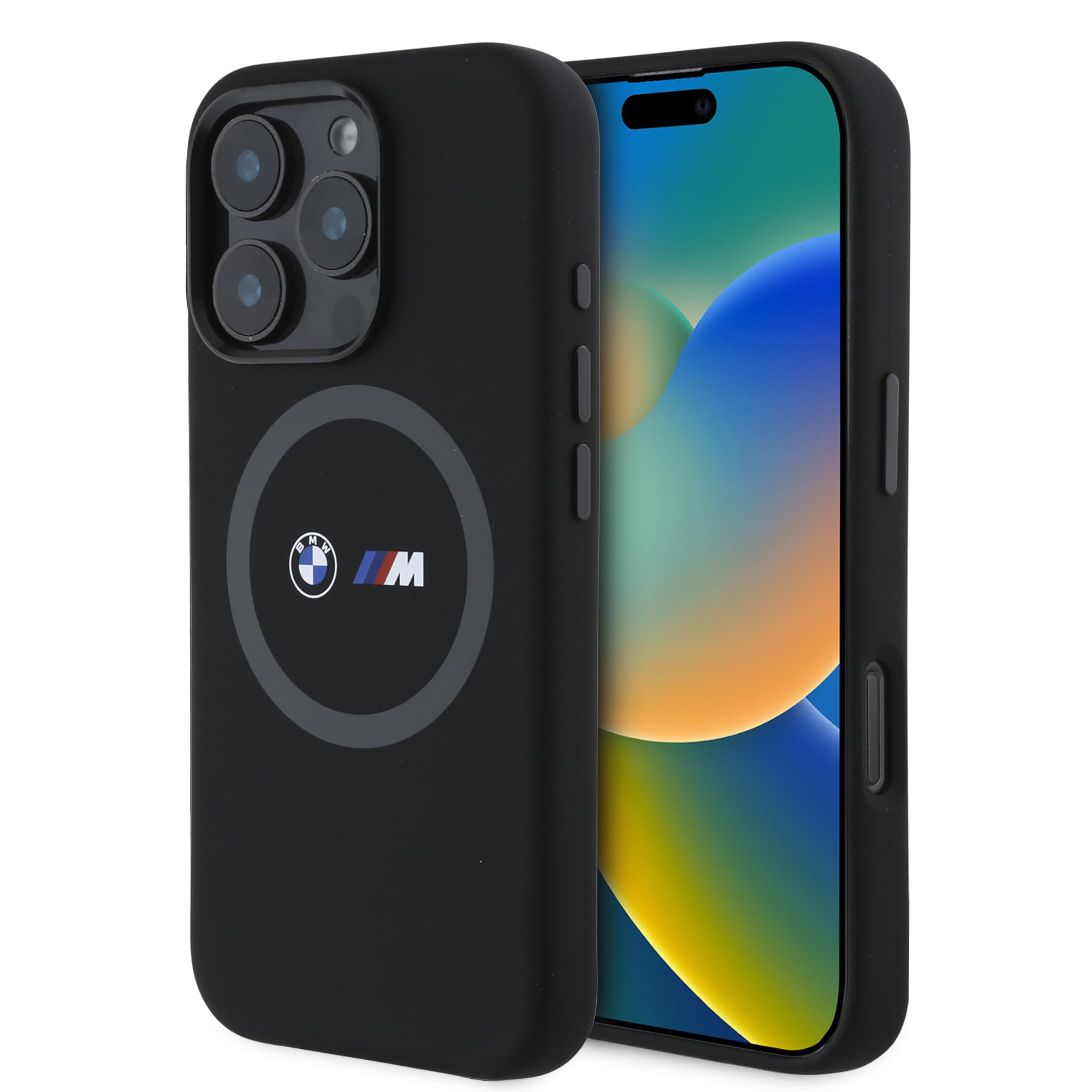 CG Mobile BMW HC M - Funda de teléfono diseñada para iPhone 16 Pro MAX, Duradera, a Prueba de Golpes, Compatible con Magsafe, Funda de Silicona Impresa con Anillo, Color Negro
