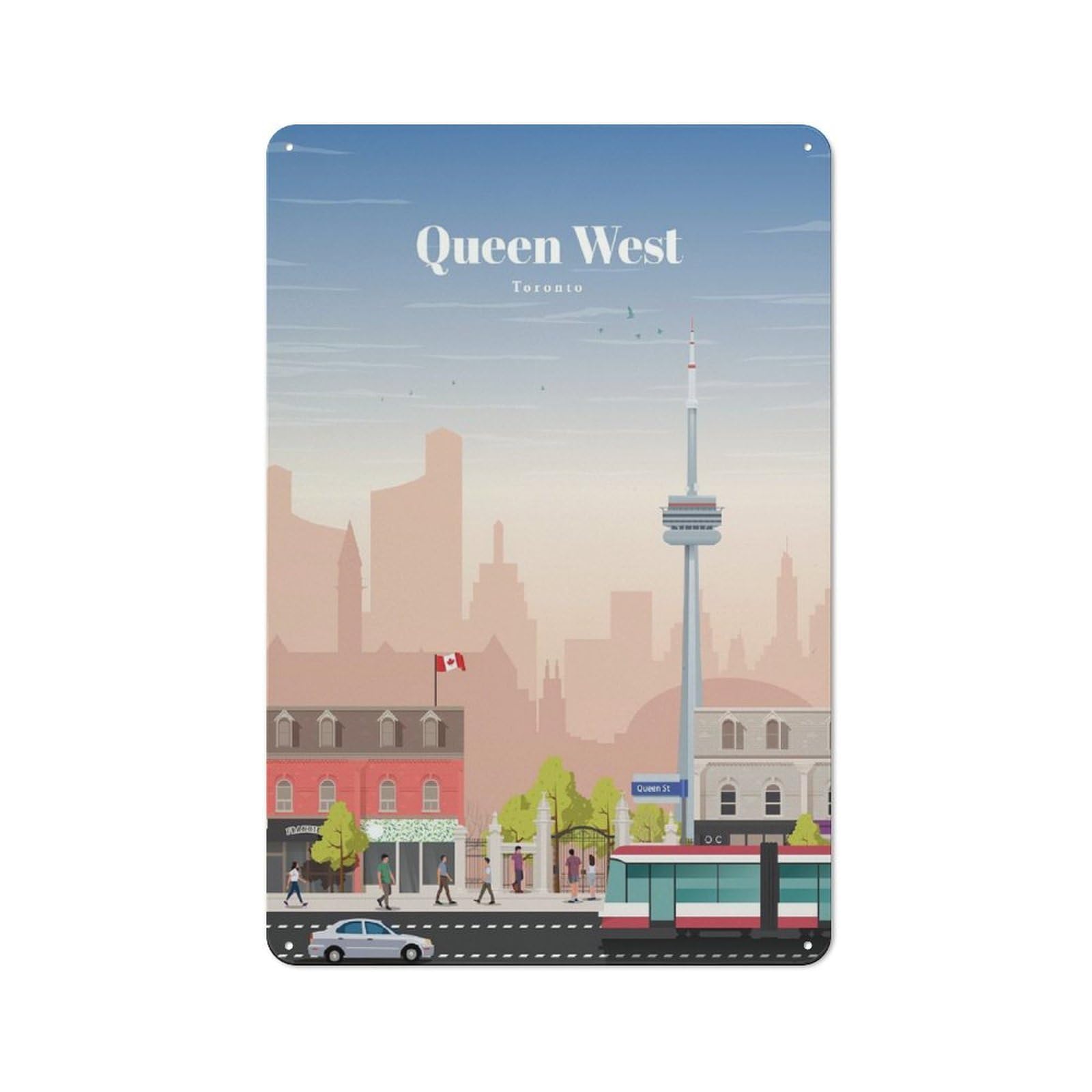 Queen West in Toronto Rustic Metal Sign 30x20cm for Hobby Room Or Studio, Suited to Hobby Room Decor Fans