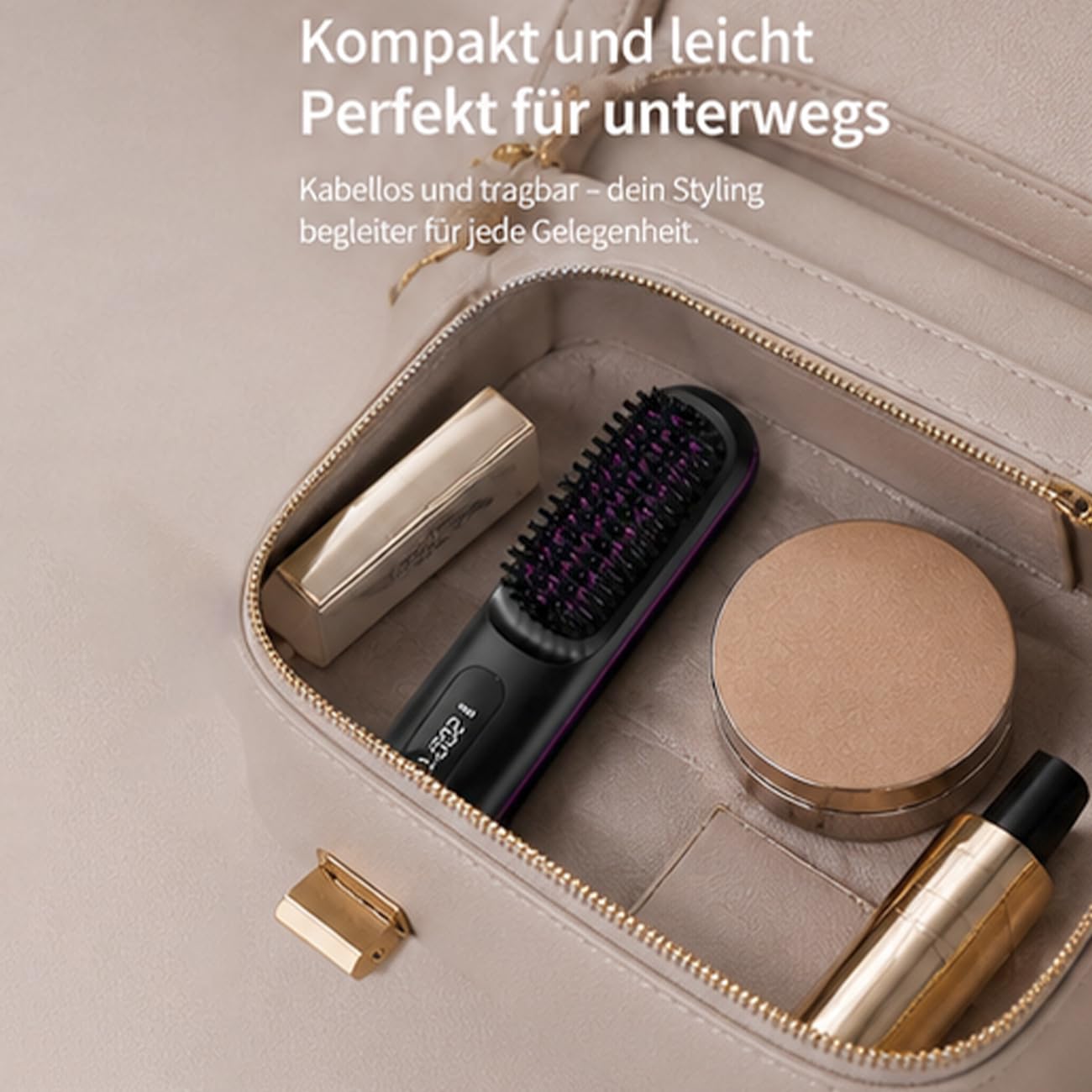 Stylingbürste für kurze Haare – Warmluftbürste mit Keramikbeschichtung, Anti-Scald Design, 3 Temperaturstufen, kompakt & tragbar für Volumen, Glätten & Locken