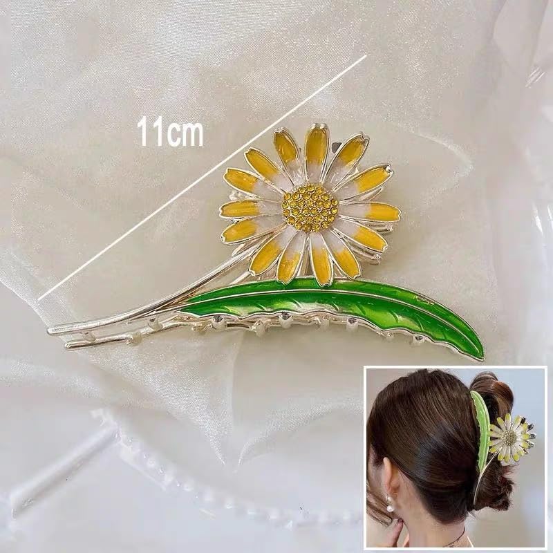 Image of Diversa Rhinestone Golden Claw Clip, Embellished Korean Clutcher, Non- Slip Metal Claw Clip for Girls, Fancy Clutcher for Women, Pack of 1 (SUN FLOWER)