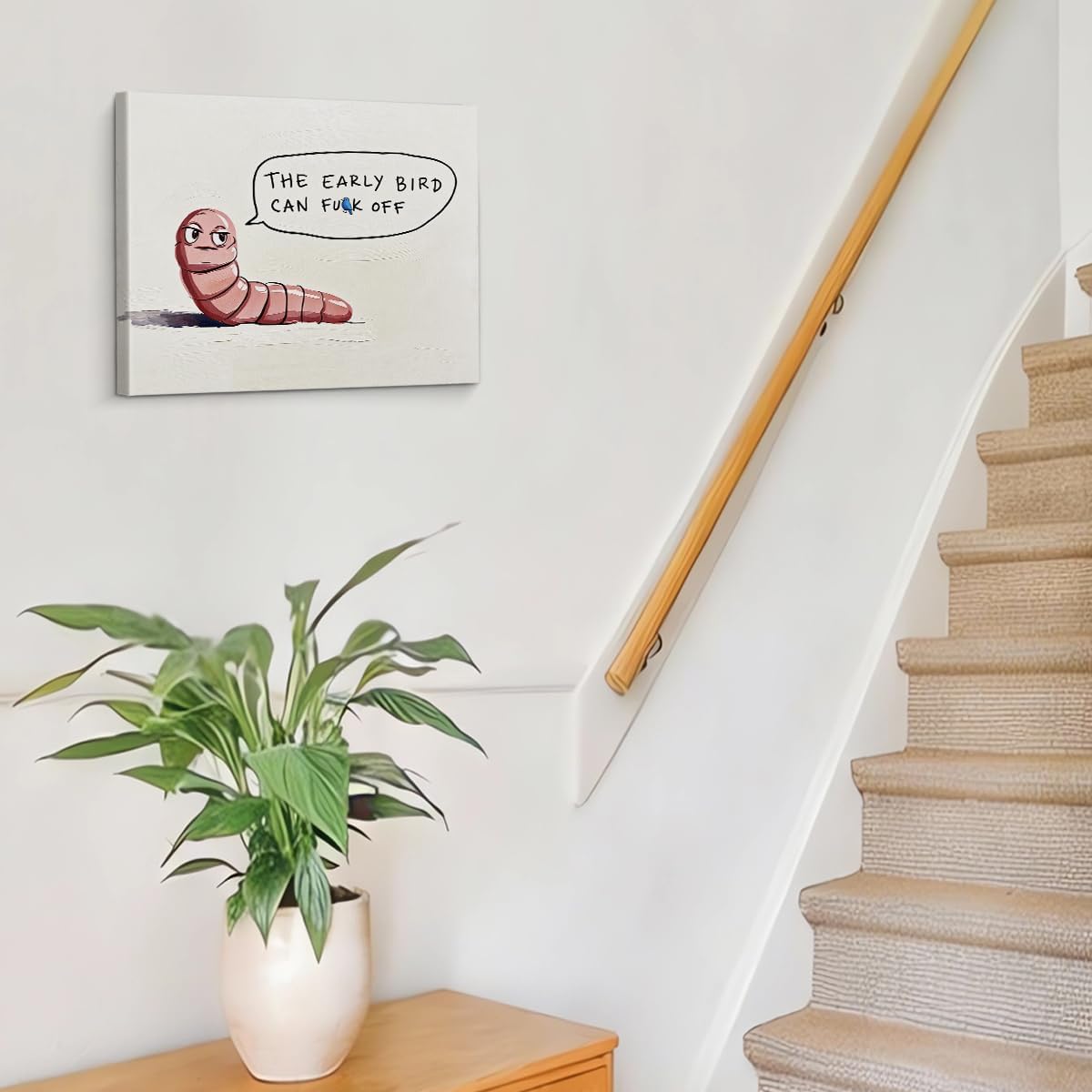 BIQRP Humor Earthworm Wall Art - Cute Pink Worm Early Bird Can Go Off Kitchen Wall Decor - Funny Artwork for Home Living Room image 5