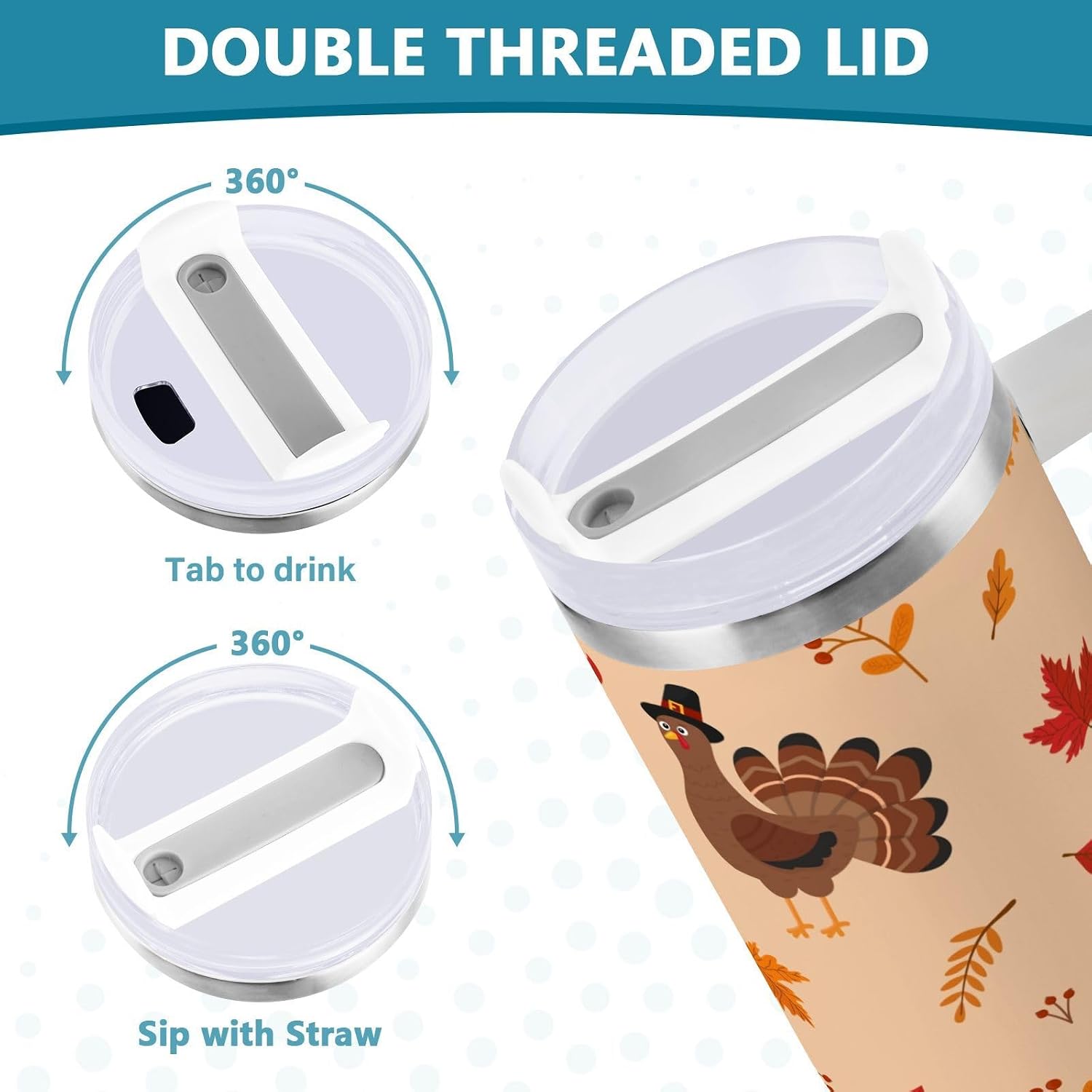 YETTASBIN Thanksgiving Turkey 40 oz Tumbler with Handle, Stainless Steel Vacuum Insulated Sports Water Bottle, Leak-proof Travel Coffee Mug Cup with Lid and Straw for Water, Iced Tea or Coffee