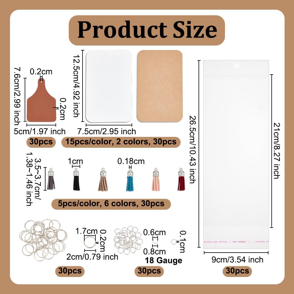 OLYCRAFT 180Pcs/Set Leather Keychain Kit PU Leather Key Fob Kit Universal Brown Key Fob Keychain Blank Leathers Keychains Set with Pendant and Jump Rings for Laser Engraving Keychains Making DIY Craft