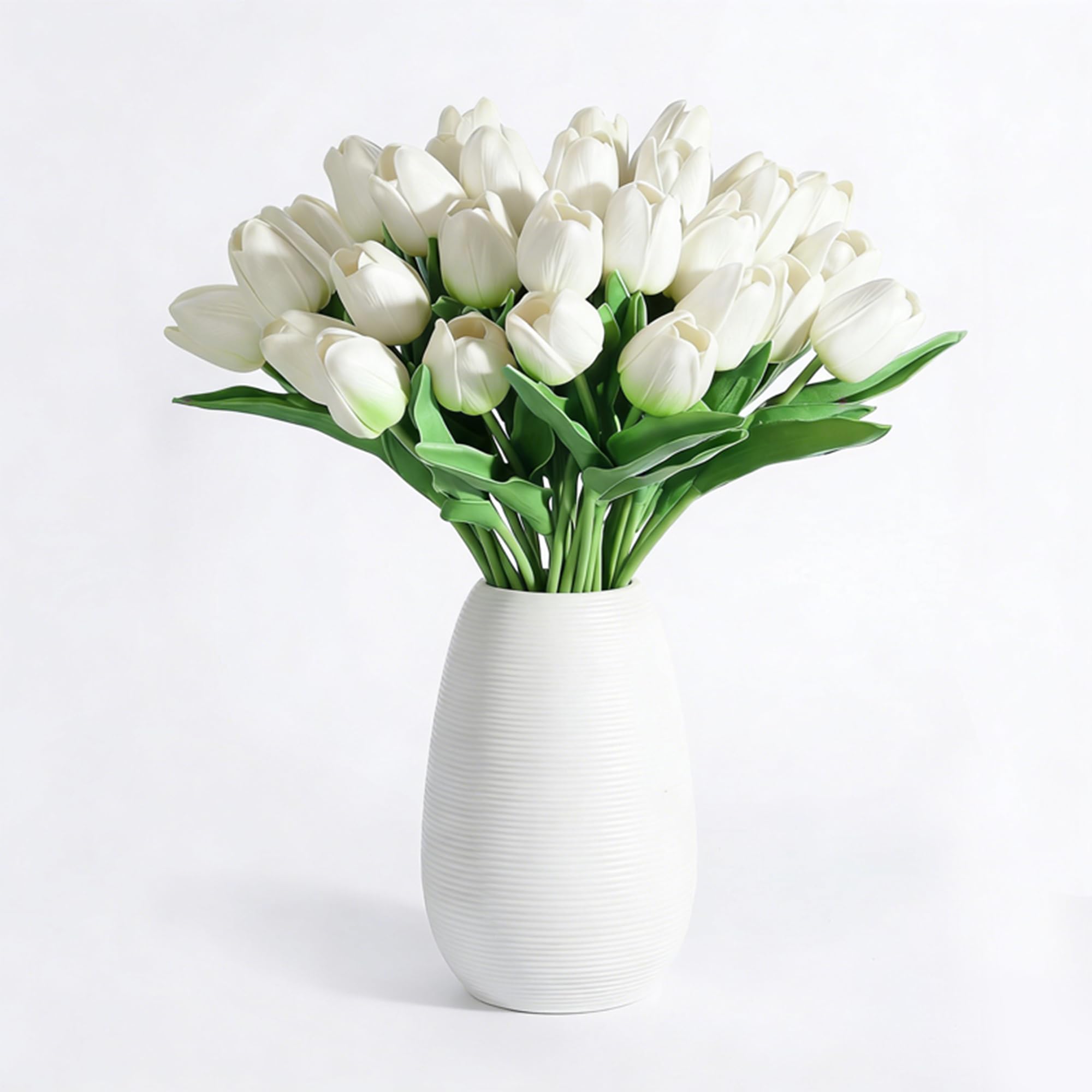 20Pcs Stems 13.5 Inch Light Green PU Artificial Moisturizing Tulips, Faux Tulips Flowers for Thanksgiving Christmas Decorations Wedding Home Table Vase Floral Arrangements