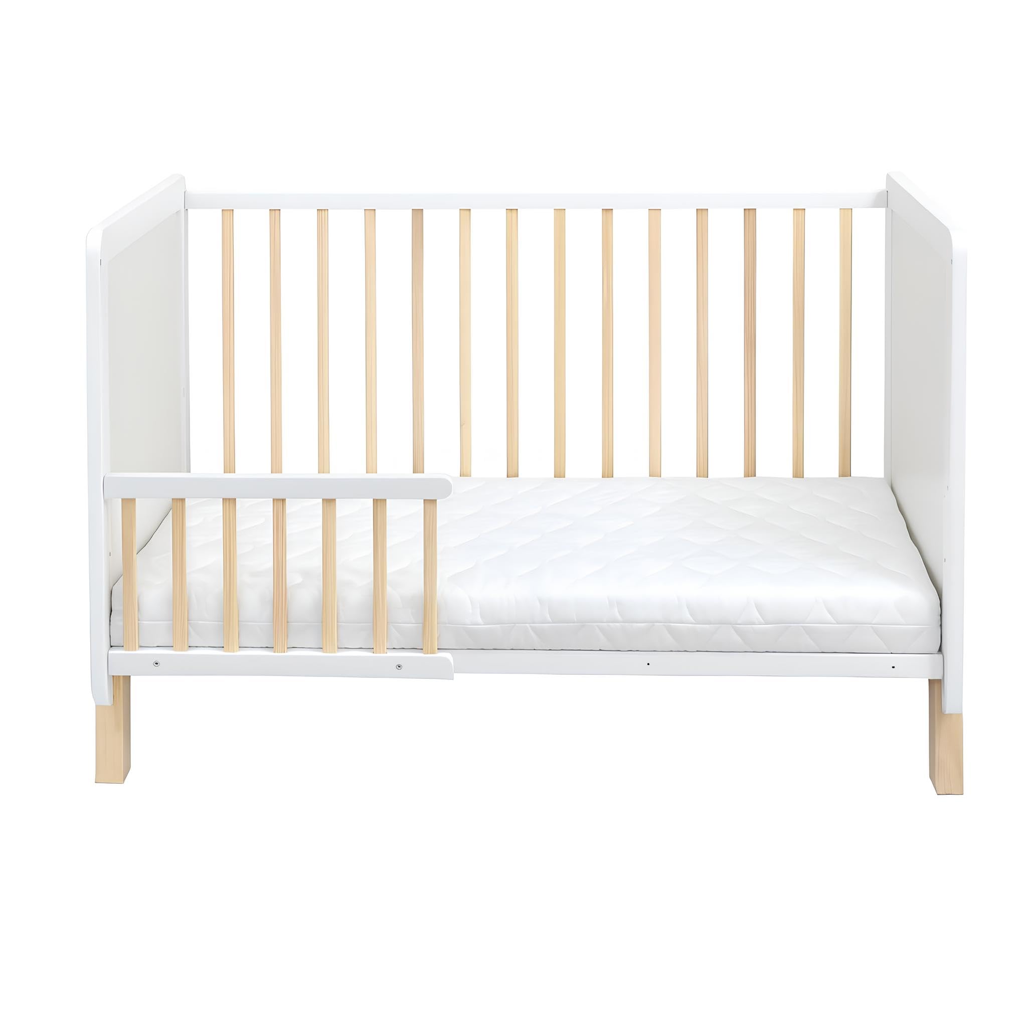 Generisch Baby Delux Babybett 60x120 Kinderbett umbaubar zum Juniorbett weiß höhenverstellbar mit Schlupfsprossen (Lou weiß Kiefer)