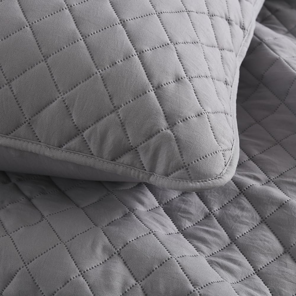 Reversible Bedspread Quilt Bedding Sets Queen Size, 3 Pieces Soft Lightweight Coverlet Sets Comforters Bedspreads for All Seasons, Diamond Embossed Pattern, Grey - Image 6