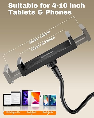 Miniatura 5 de Soporte ajustable prémium para tablet con girador de páginas remoto, versátil soporte para Kindle y soporte para leer en la cama, escritorio, cinta