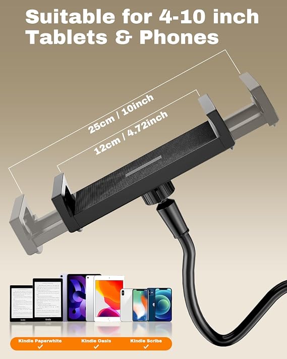 Premium Adjustable Tablet Holder with Remote Page Turner Versatile Kindle Holder & Stand for Reading in Bed, Desk, Treadmill Compatible with Kindle Paperwhite, Oasis, iPad, Smartphones & More