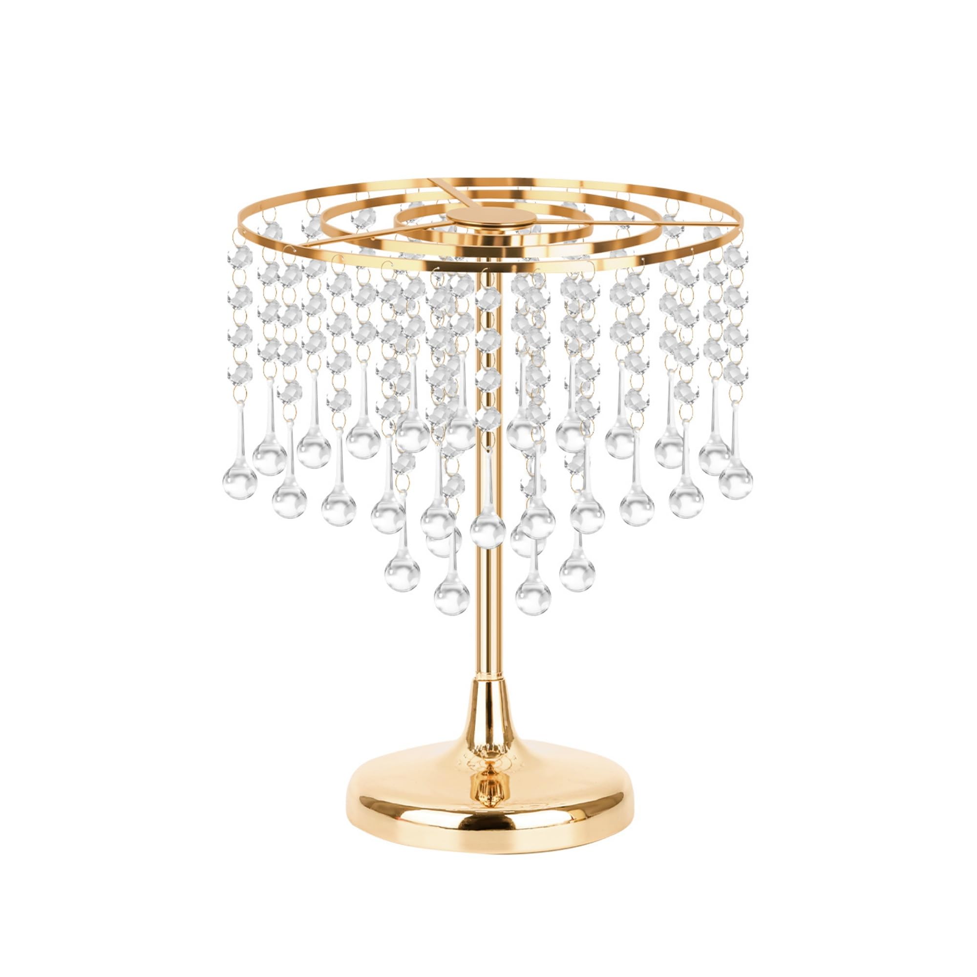 Présentoir à gâteau rond en cristal doré avec pendentif élégant – Présentoir à gâteau de mariage et support à cupcakes pour anniversaire, fête prénatale, fête prénatale (taille L)