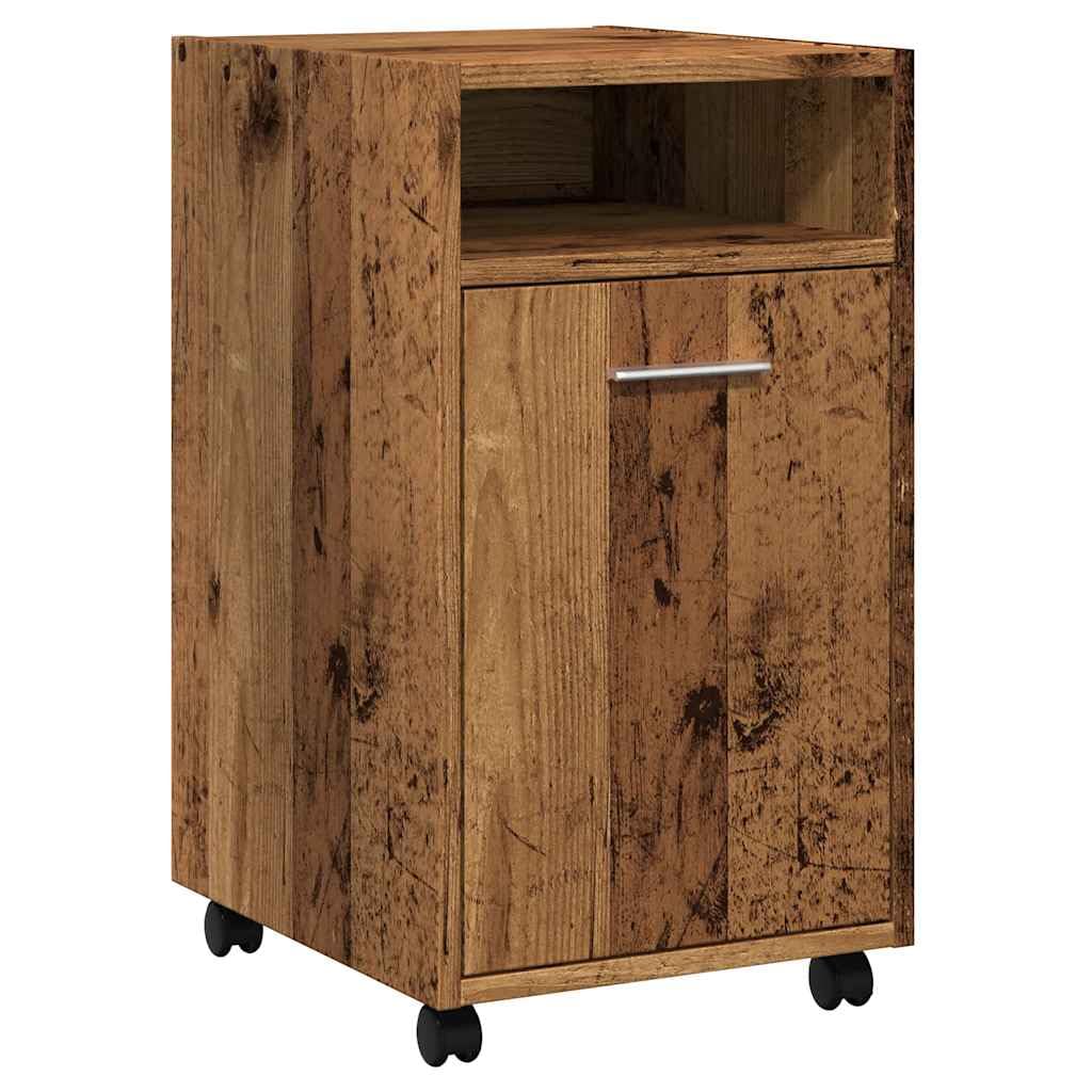 Cajonera con ruedas de madera envejecida 33x38x60 cm para oficina y salon
