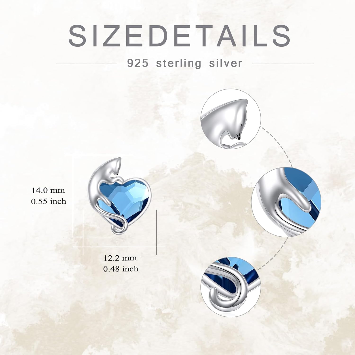925 Sterling Silver Cute Cat Studs Earrings with Blue Heart Crystal from Austria - Cat Jewelry Gifts for Women Cats Lovers - Image 5