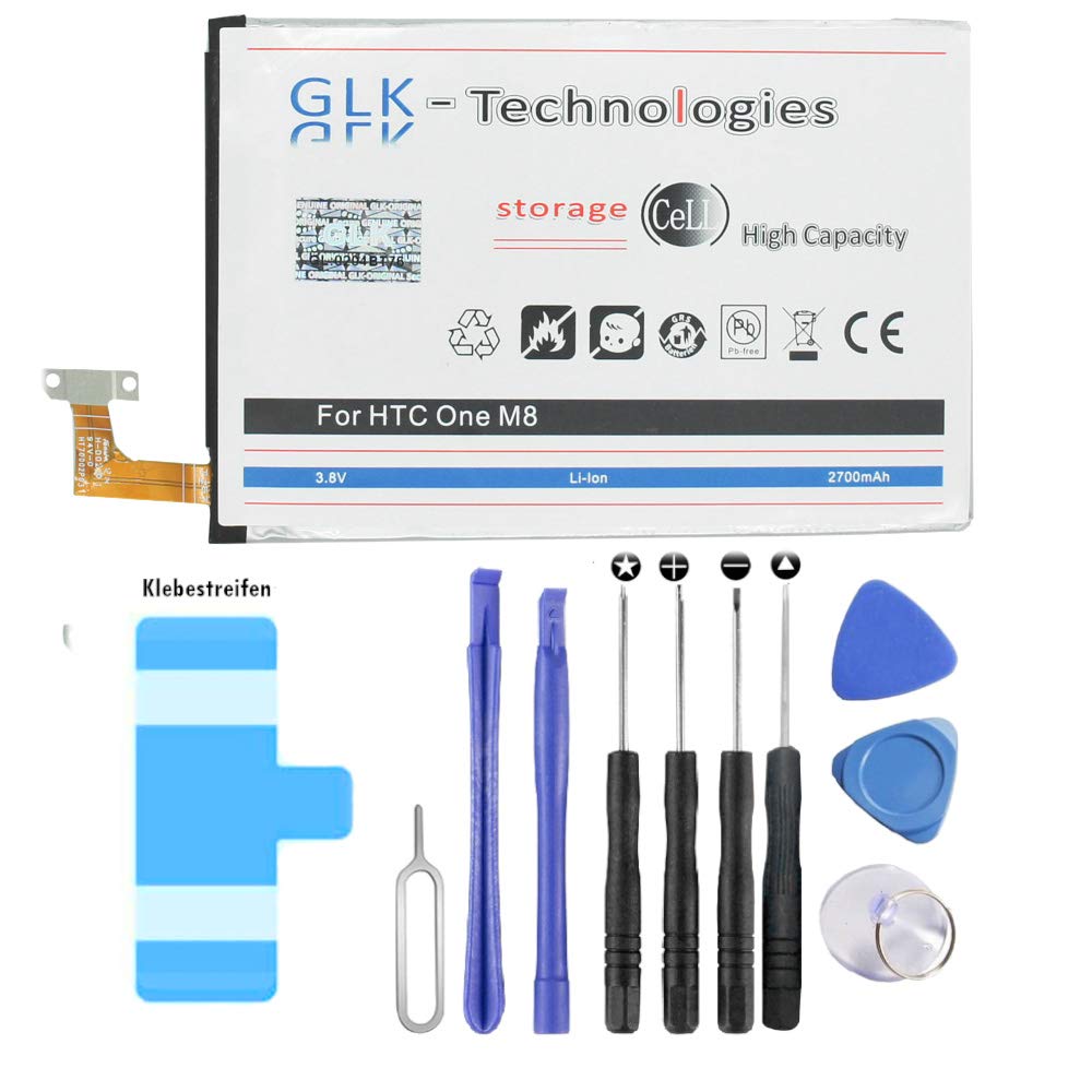 High Power Replacement Battery for HTC One M8, Dual SIM, E8 Dual B0P6B100 | Original GLK-Technologies Battery | 2700 mAh Battery | Includes Tool Set Kit