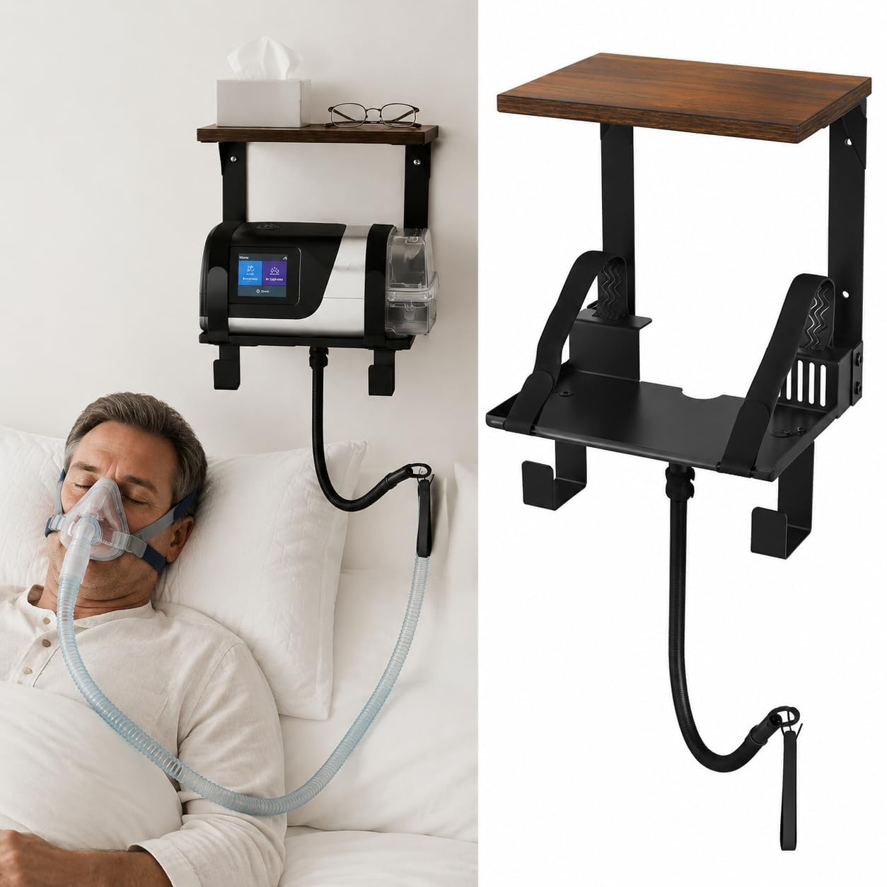 View 1 of 2-Tier CPAP Shelf Wall Mount Hose Holder Organizer for ResMed AirSense 11 10