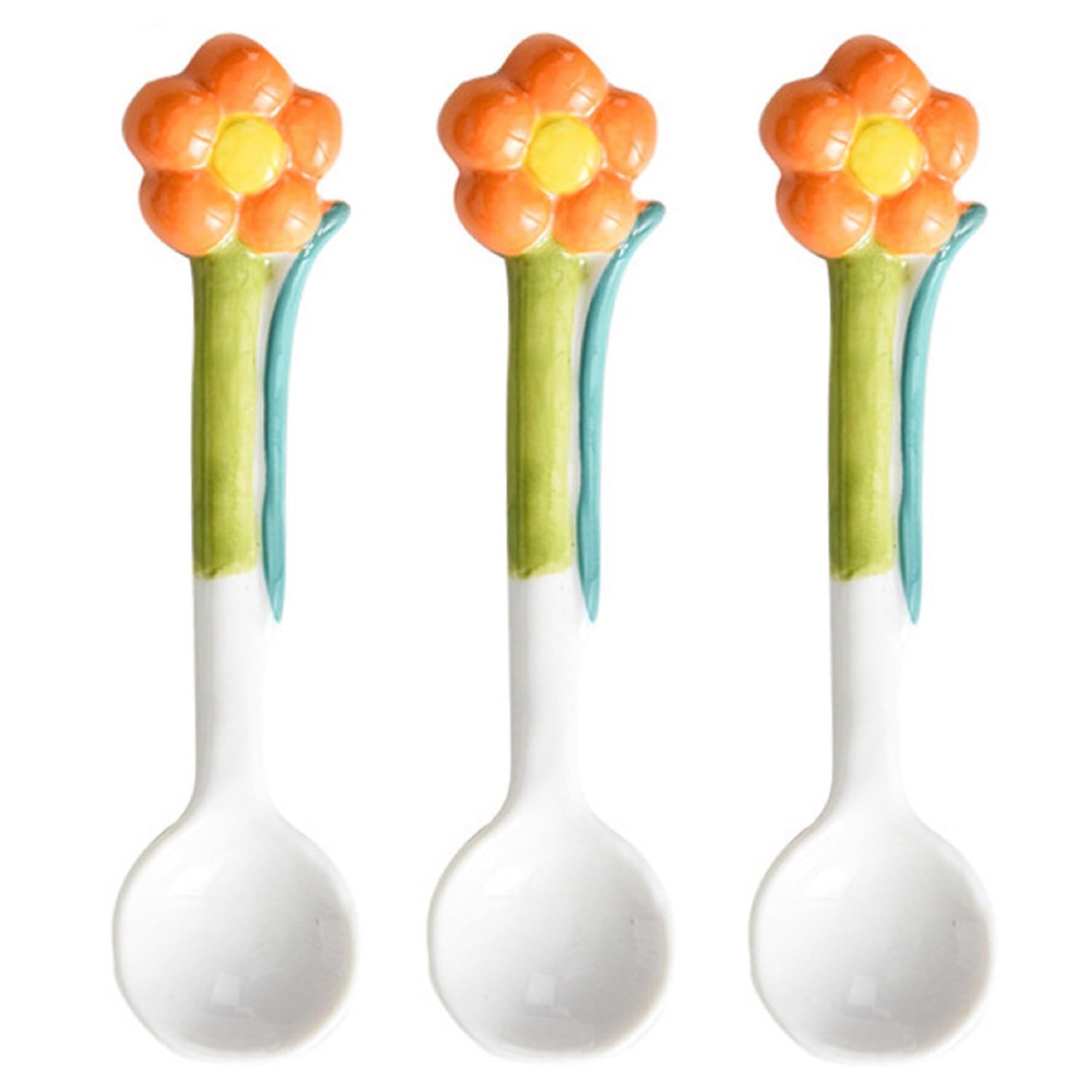 3 Piezas de Bonitas Cucharas de Cerámica con Flores, Mini Cucharas para Postre y Sopa