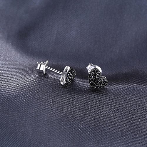 JewelryPalace Love Heart Genuine Black Spinel Stud Earrings for Women, 14k White Gold Plated 925 Sterling Silver Earrings for Women, Gemstone Jewelry Sets for Her3