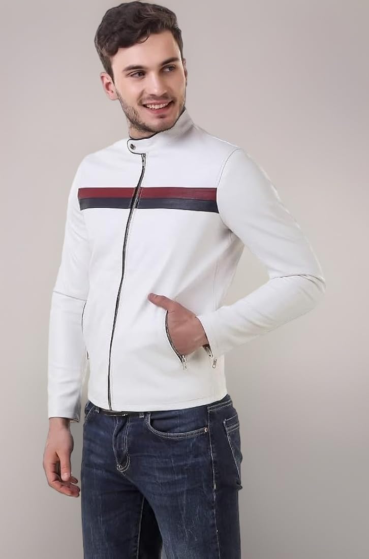 White faux leather biker jacket Clearance