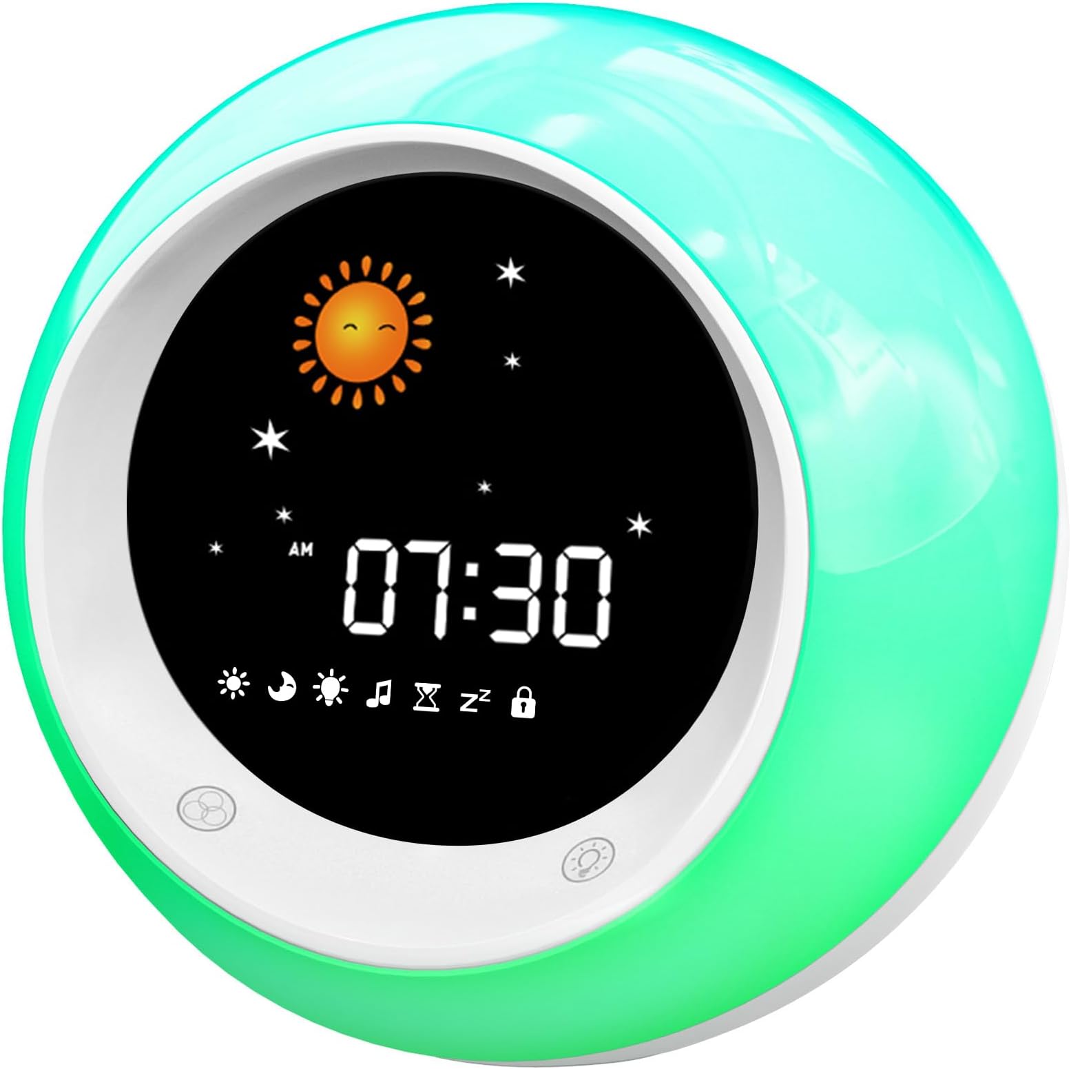 I·CODE Sun & Moon Rise Kids Alarm Clock, Children's Sleep Trainer, Sleep Sound Machine, Wake Up Light & Night Light, Teach Kids Day & Night