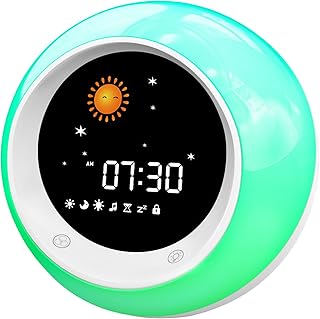 I·CODE Réveil Enfant, Réveil d’Apprentissage au Sommeil pour Enfant, avec Affichage de la Lune et du Soleil, veilleuse, Alarme et Son favorisant Le Sommeil intégrés