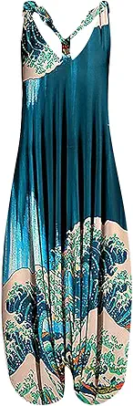 OIOLOYJM Summer Plus Size Boho Overalls for Women 2025 Fashion Jumpsuits Loose Fit Rompers Floral Printed Baggy Harem Pants