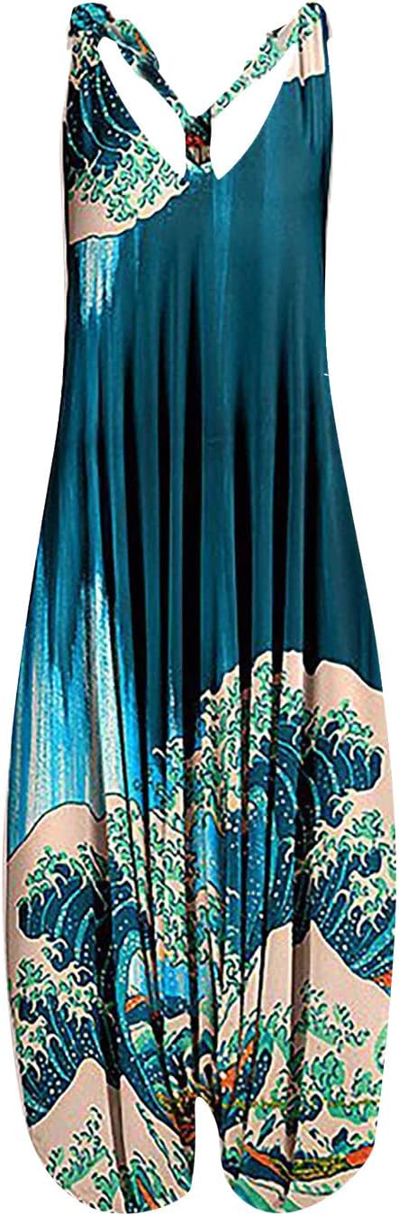 OIOLOYJM Summer Plus Size Boho Overalls for Women 2025 Fashion Jumpsuits Loose Fit Rompers Floral Printed Baggy Harem Pants