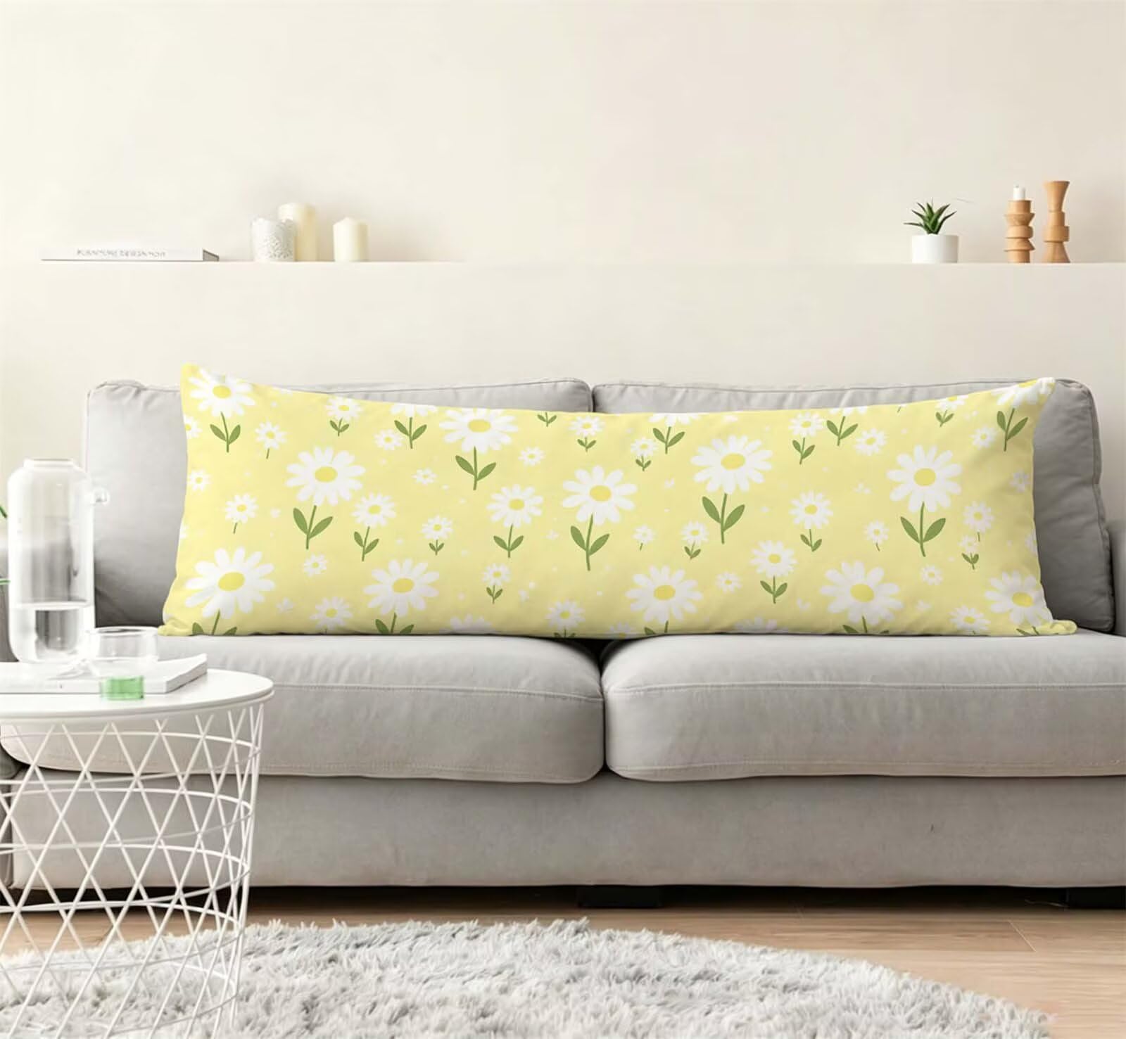 Giallo-4 Federe Cuscino Letto 50 x 150 cm, Grande Cuscini per Divano Lino,