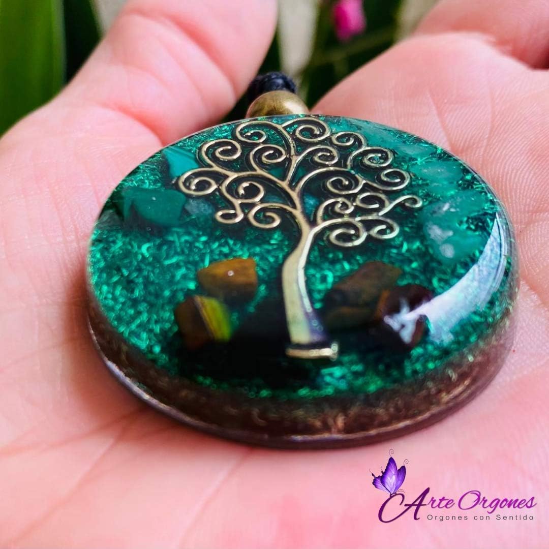 Orgone Necklace, Tree of Life, Protection- Healing Crystals, Stone Physical, Mental and Spiritual -Quartz, Malachite, Tiger's Eye - Orgonite SBB Coil – Yoga- Reiki- Handmade- Arte Orgones - Image 8