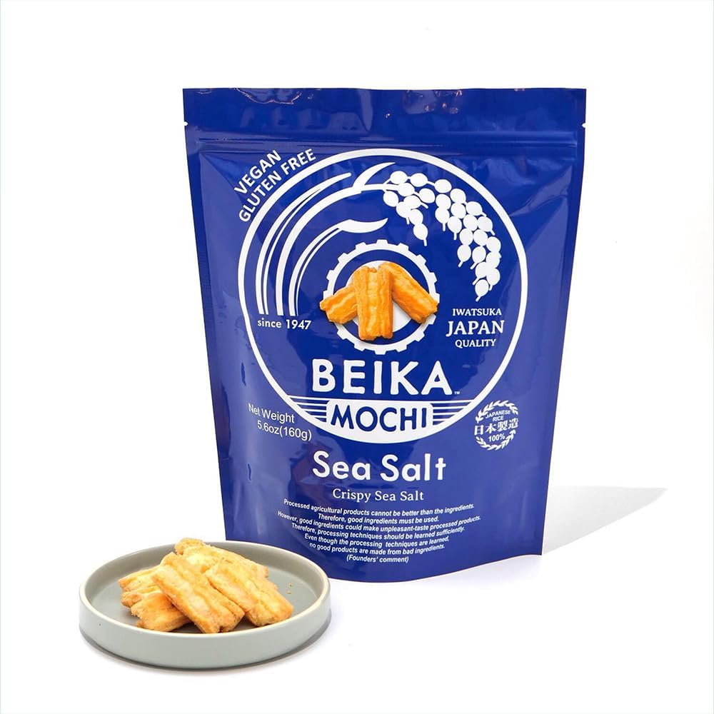 [Beika Mochi] Sea Salt Flavor Japanese Rice Mochi Snack | Gluten-Free | Vegan | Made with 100% Japanese Rice and Sea Salt (160g)