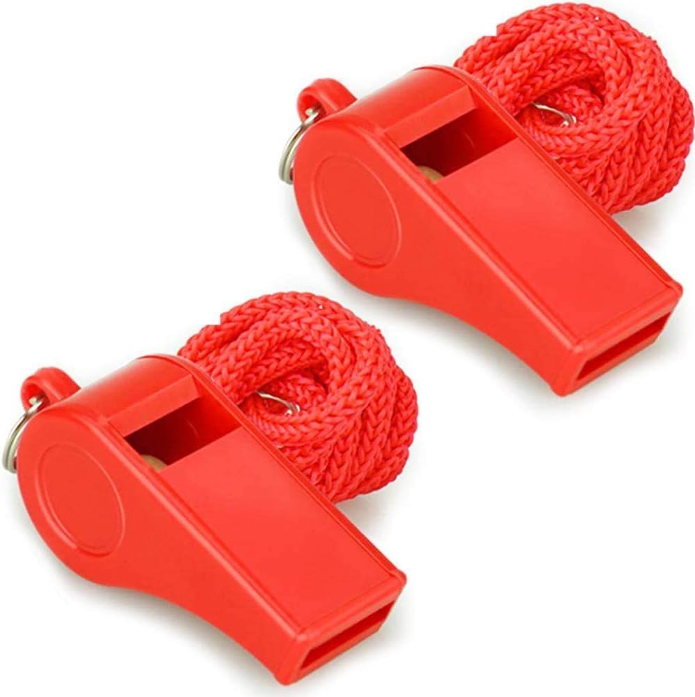 Whistle, Red Emergency Whistle with Lanyard, 2PCS Super Loud Plastic Whistles Perfect for Self-Defense, Lifeguard and Emergencies