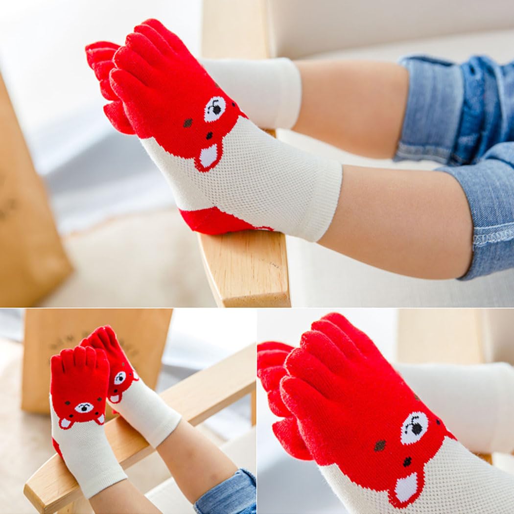 5 Paare Kinder Zehensocken Baby Mädchen Jungen Fünf Finger Baumwollsocken Atmungsaktiv Warme Crew Söckchen für 3-12 Jahre
